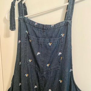Aerie embroidered floral denim overalls